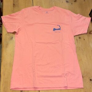 Cuffy’s- Sz Men’s Small(Women’s Med)- Pink & Navy- SS Tee Shirt- 100% Cotton
